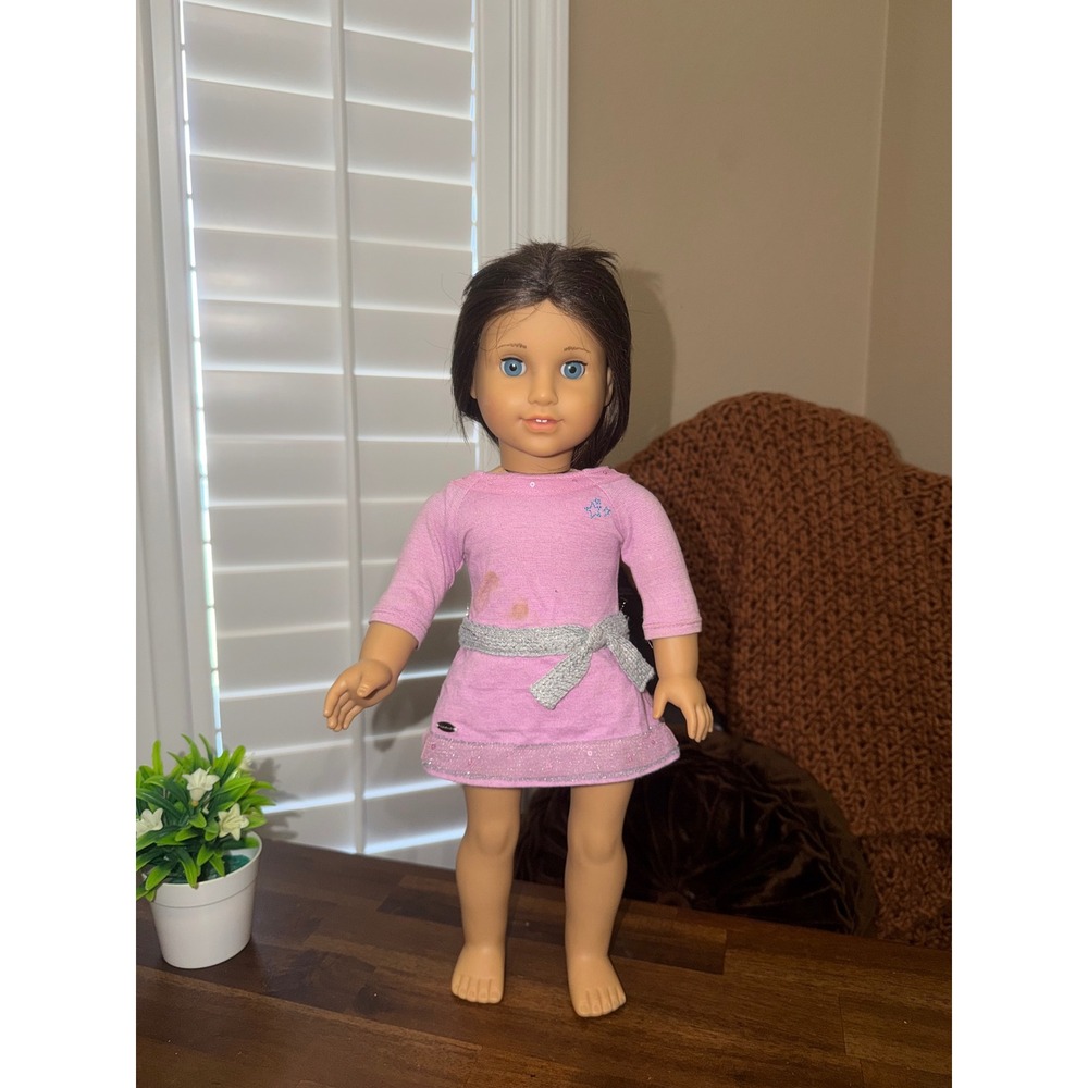 American Girl Chrissa Brown Hair Blue Eyes Pink Dress Light Skin Tone